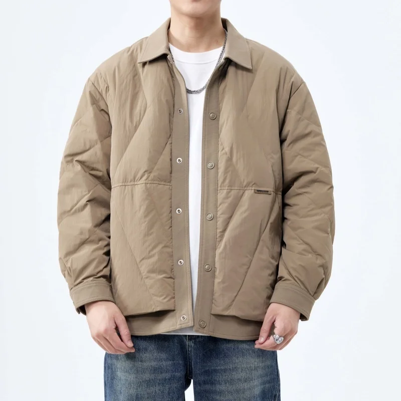 

Fall Winter Fashionable White Duck Down Jacket for Men Versatile Loose Comfortable Collar Design Lightweight Thick Down Jacket