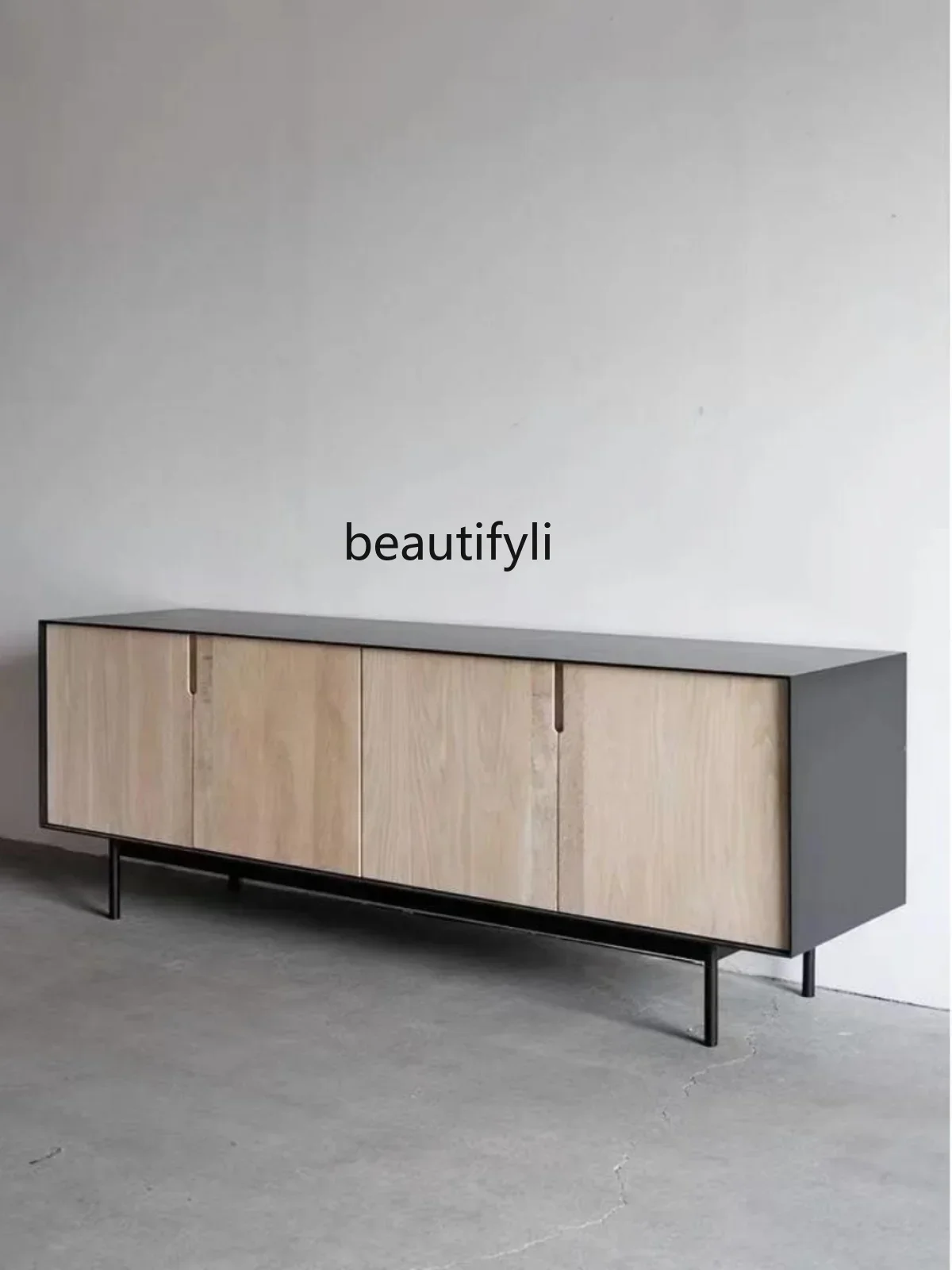 Q181  Italian Minimalist Solid Wood TV Cabinet Black Walnut Wooden Locker Nordic Modern Mid-Ancient Misty Style Sitting Room