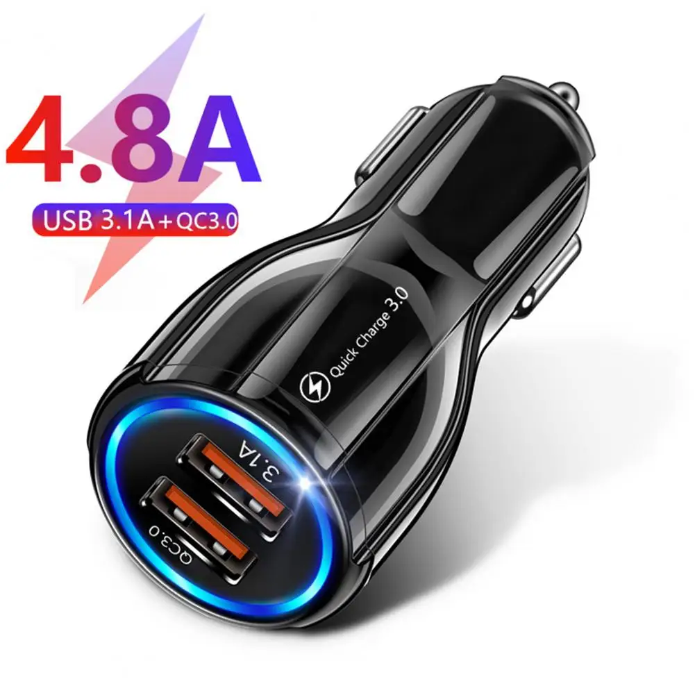 Carregador USB 12/24V Indicador LED universal Carregador automático de porta dupla Carregamento rápido QC3.0 Carregador de carro de boliche para automóvel