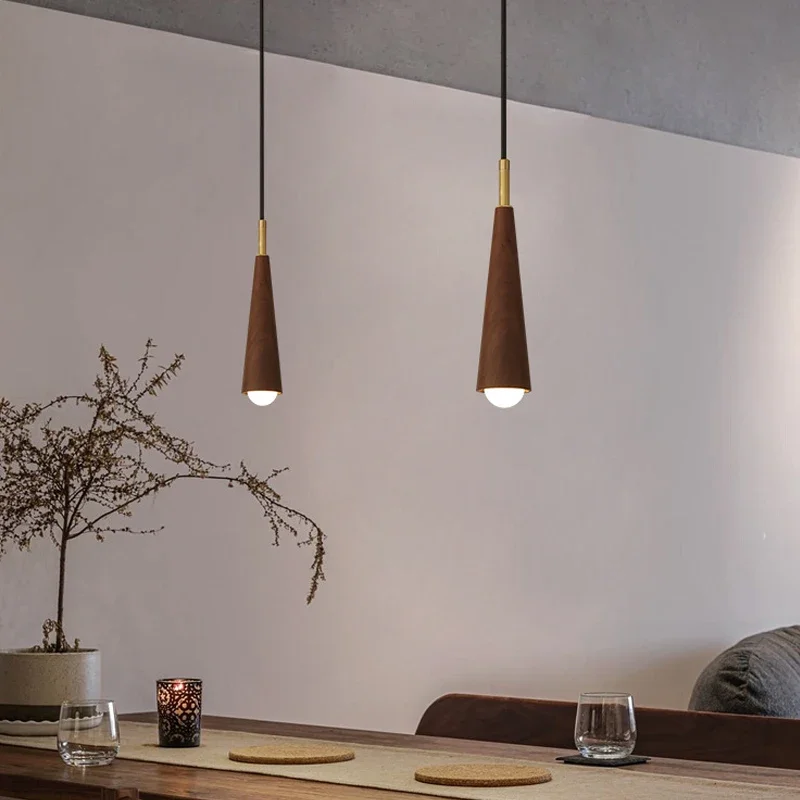 

Nordic Minimalist Walnut Chandelier LED Living Room Dining Table Ceiling Lamp Room Decoration Pendant Light Bar Retro Chandelier