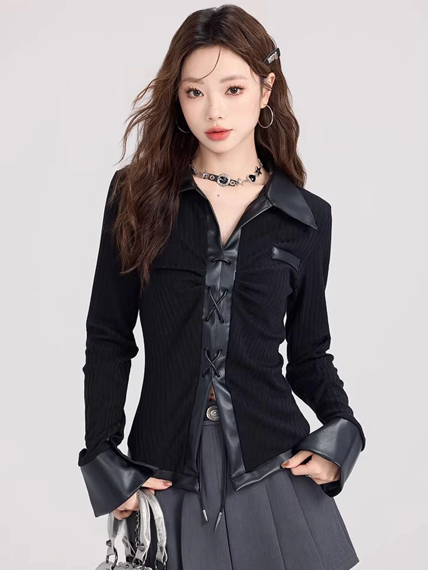 

Женская трикотажная кофта Ele Bla с длинным рукавом, приталенная, с поясом, весенняя, модная, повседневная, удобная, дышащая