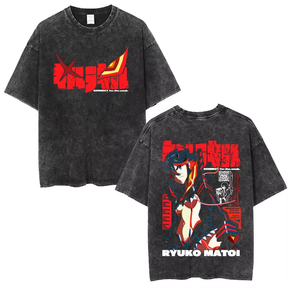 Kill La Kill Washed T-shirt New Model personality Clothes Oversized Unisex Vintage Loose Streetwear Trendy Cotton Couples soft