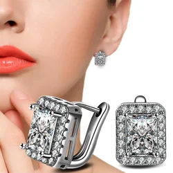 2025 Square 925 Sterling Silver Jewelry Big Crystal Stduy Earring for Woman New Gift Wholesale Brincos Boucle D'oreille Femme