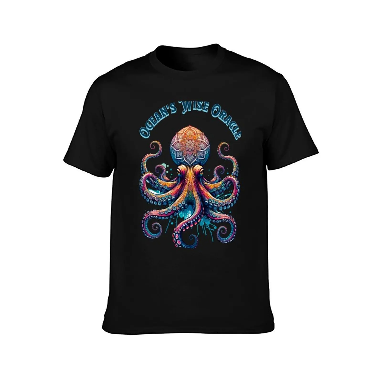 Mandala Octopus Ocean's Wise Oracle T-Shirt, Summer Casual Cotton Tee, Oversized Streetwear Tops, Vintage Graphic Print