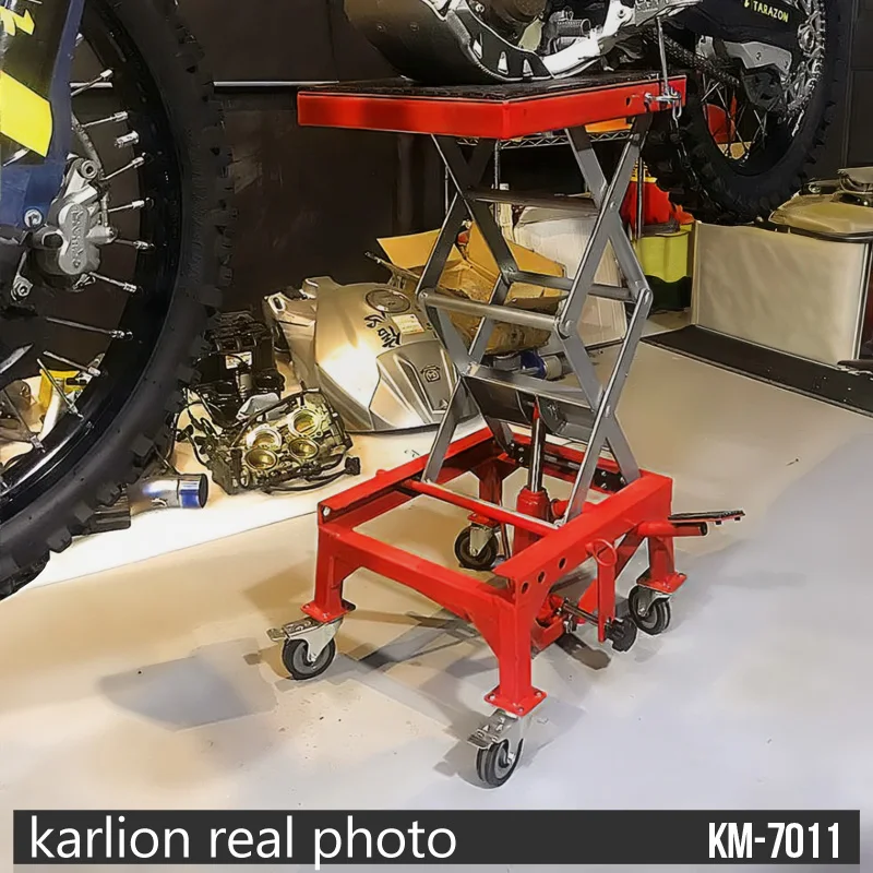 KARLION Heavy-Duty 300LB Off-Road Motorcycle & Bike Scissor Hydraulic Lift Table Roller Garage Maintenance Lifts Equipment