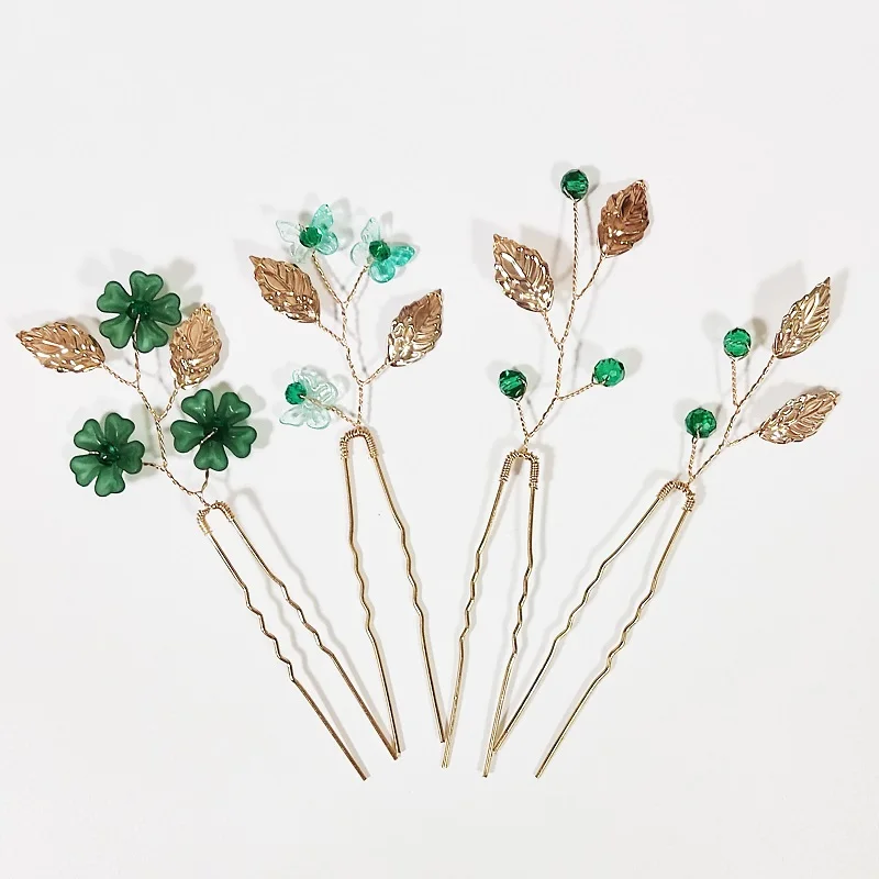 Green Color Flower Hair Comb Pin Clip Butterfly Head Piece Brides Party Gift Flower Hairpins Wedding Accessories Bridal Jewelry