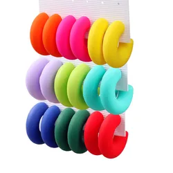 Korean Multicolour Circle Acrylic Earrings Hoops for Women Matte C-Shape Geometric Round Huggies Earring Statement Jewelry Gift