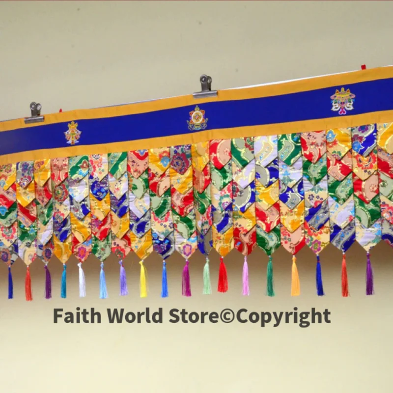 Wholesale Buddhist supplies home temple hotel hall WALL ceiling decor Auspicious curtain draperies streamer flag cloth 500cm