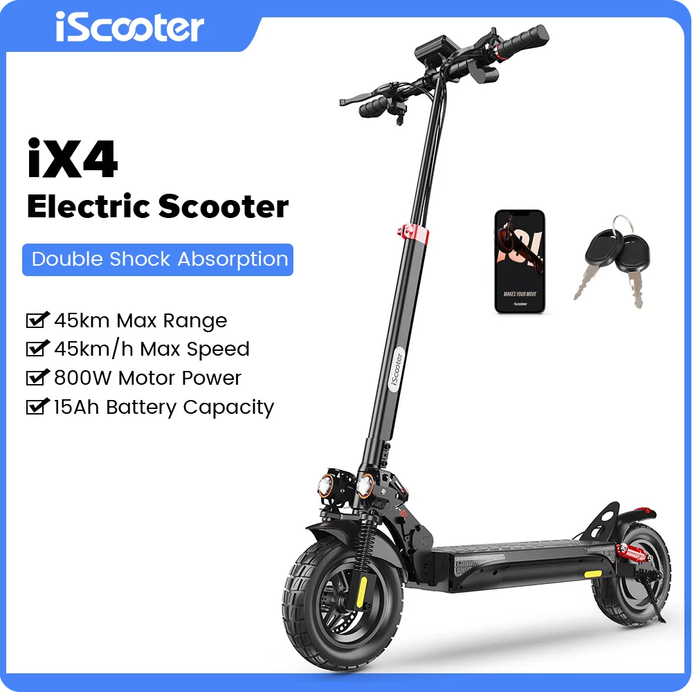Scooter iX4 Scooter électrique 800W moteur 48V 15Ah 40-45km portée 45 km/h vitesse double frein à disque pliable tout-terrain eScooter avec App