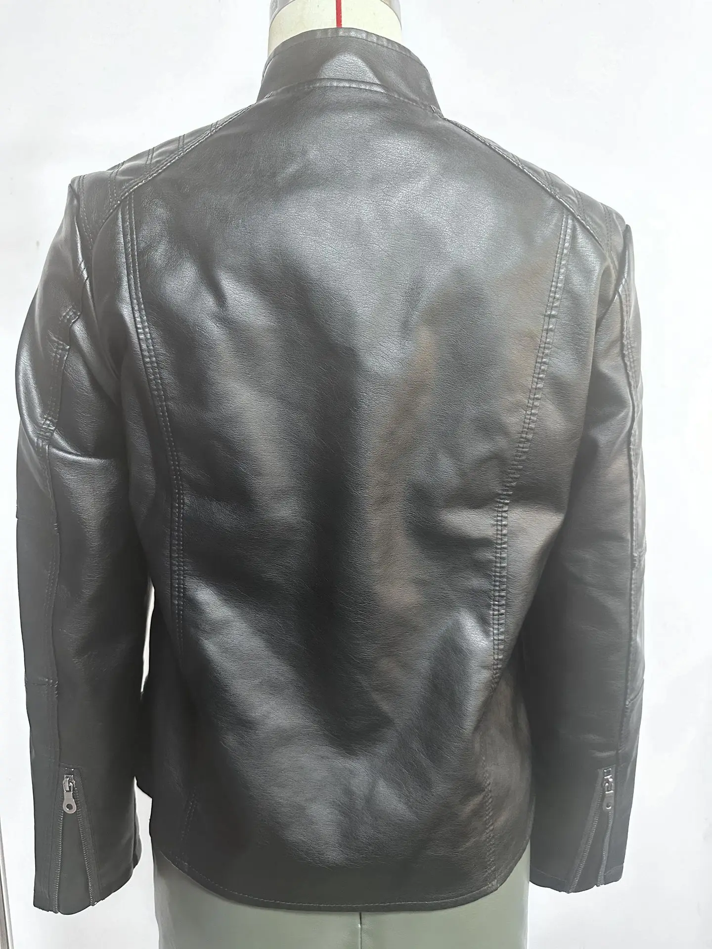Women's Slim Fit Leather Jacket with Motorcycle Suit, Large Standing Collar, Autumn Black Zipper Outdoor Leather Windproof Top