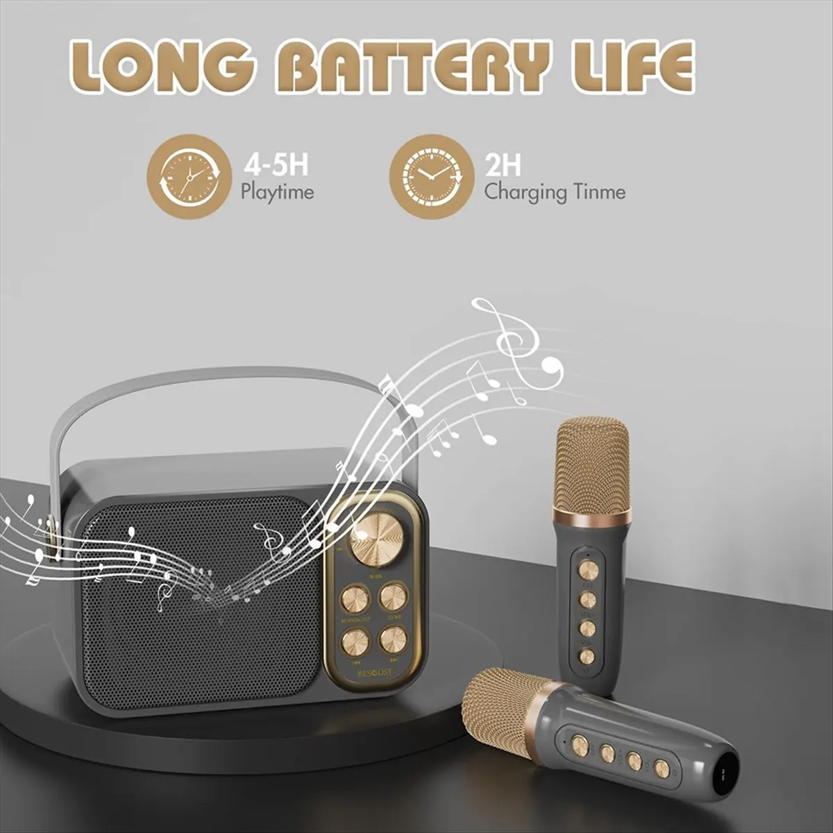 DT563 Mon.Portable Karaoke Machine with RGB LED Lights Wireless Microphones HIFI Stereo Surround Voice Effects for Parties