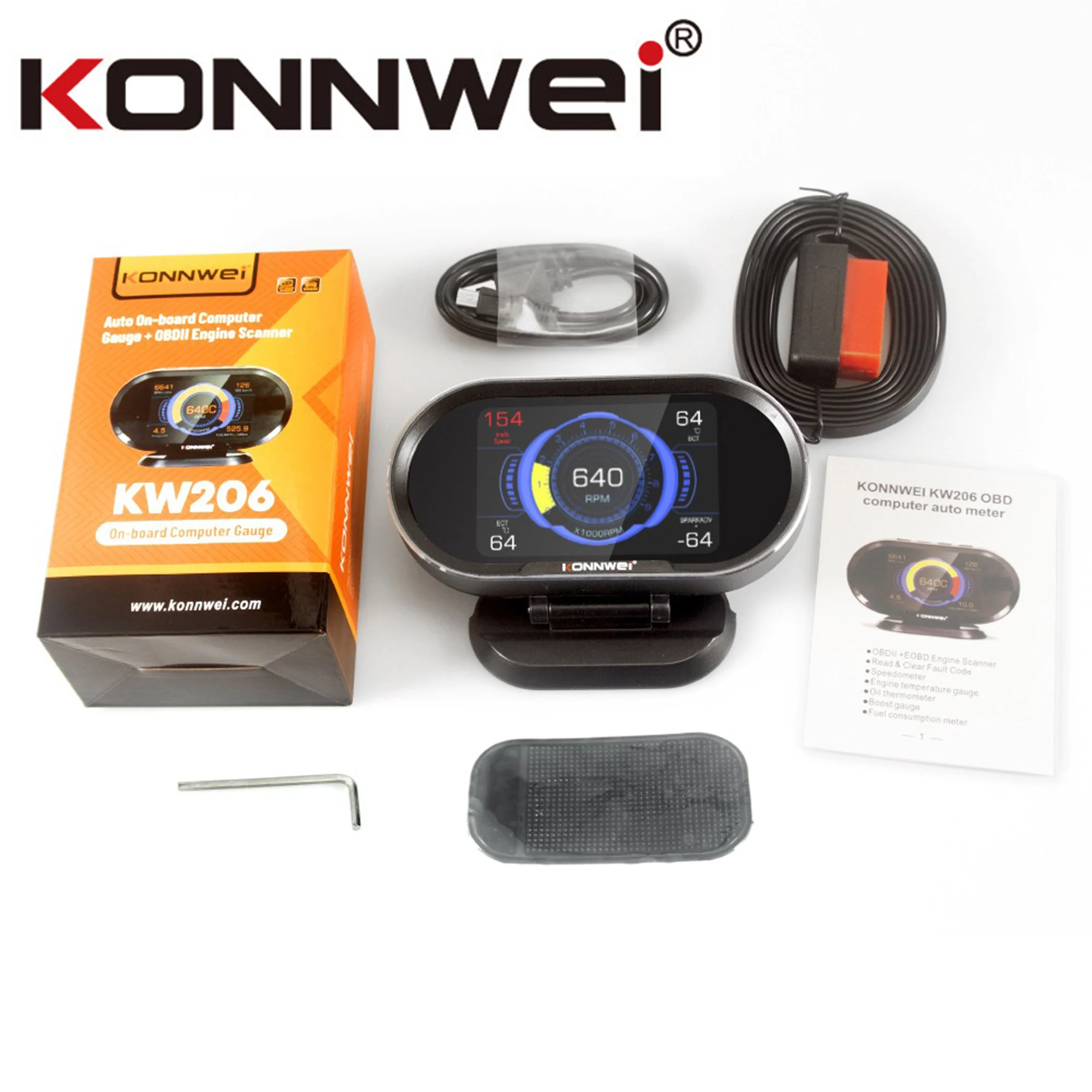 KONNWEI KW206 Car OBD-II Scanner HUD Display Car On-Board Computer Auto Digital Display Fuel Consumption Water Temperature Gauge