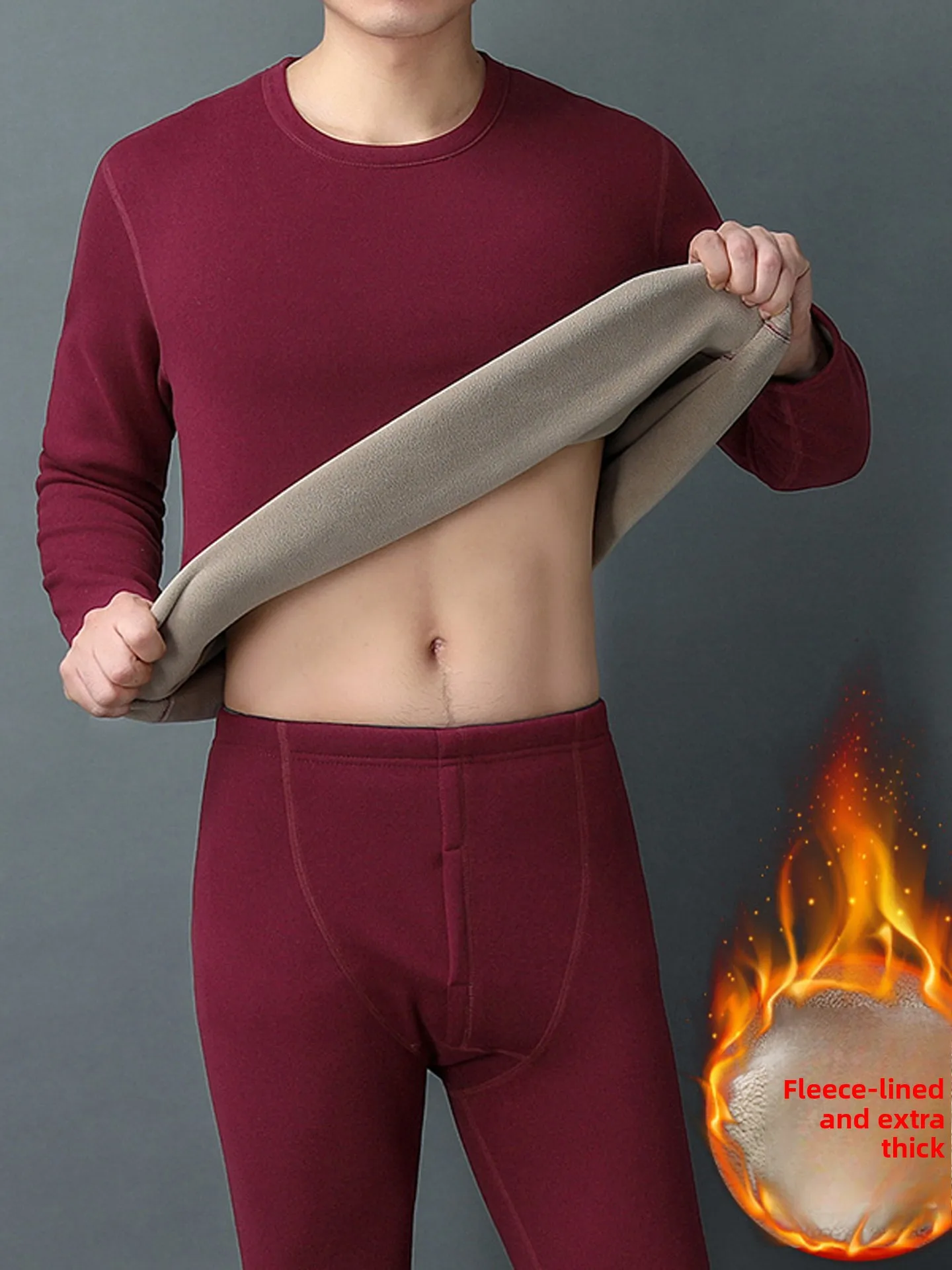 

Red Warm Underwear Set 2026 Chinese Zodiac Year Men's round Ne Fce Lined Thiened mid Youth Color Autumn Clothes