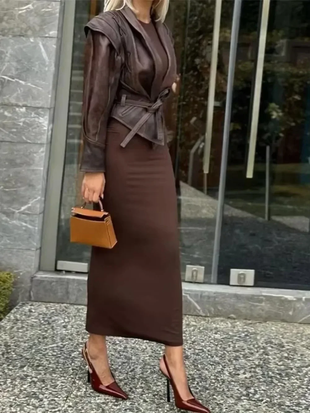 Women's 2025 Autumn Winter New Versatile Long Sleeves Lace-up Coats High Street Fuax Leather Jacket Causal Female Outerwear