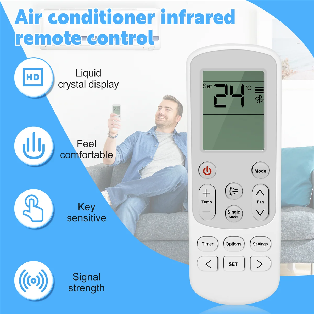 Mando a distancia de aire acondicionado, reemplazo de un solo usuario para Samsung DB93-15169G, DB93-14643T, AJ009JNNDCH, DB93-15169E
