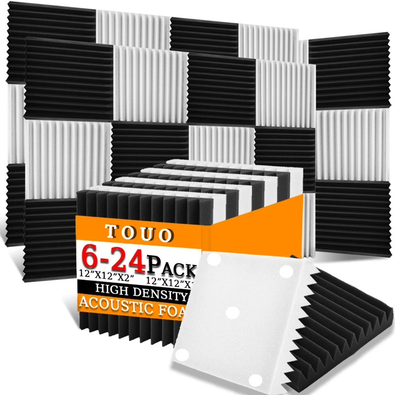 

TOUO Studio Acoustic Foam 6-24 Pack Sound Insulation Acoustic Panels Isolator For KTV Music Studio Noise Canceling Soundproofing