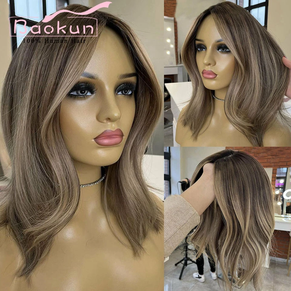 13x4 Short Wavy Ash Brown Highight Wig Human Hair Wigs Pre Plucked 13x6 HD Blonde Lace Front Wig Human Hair 360 Lace Frontal Wig