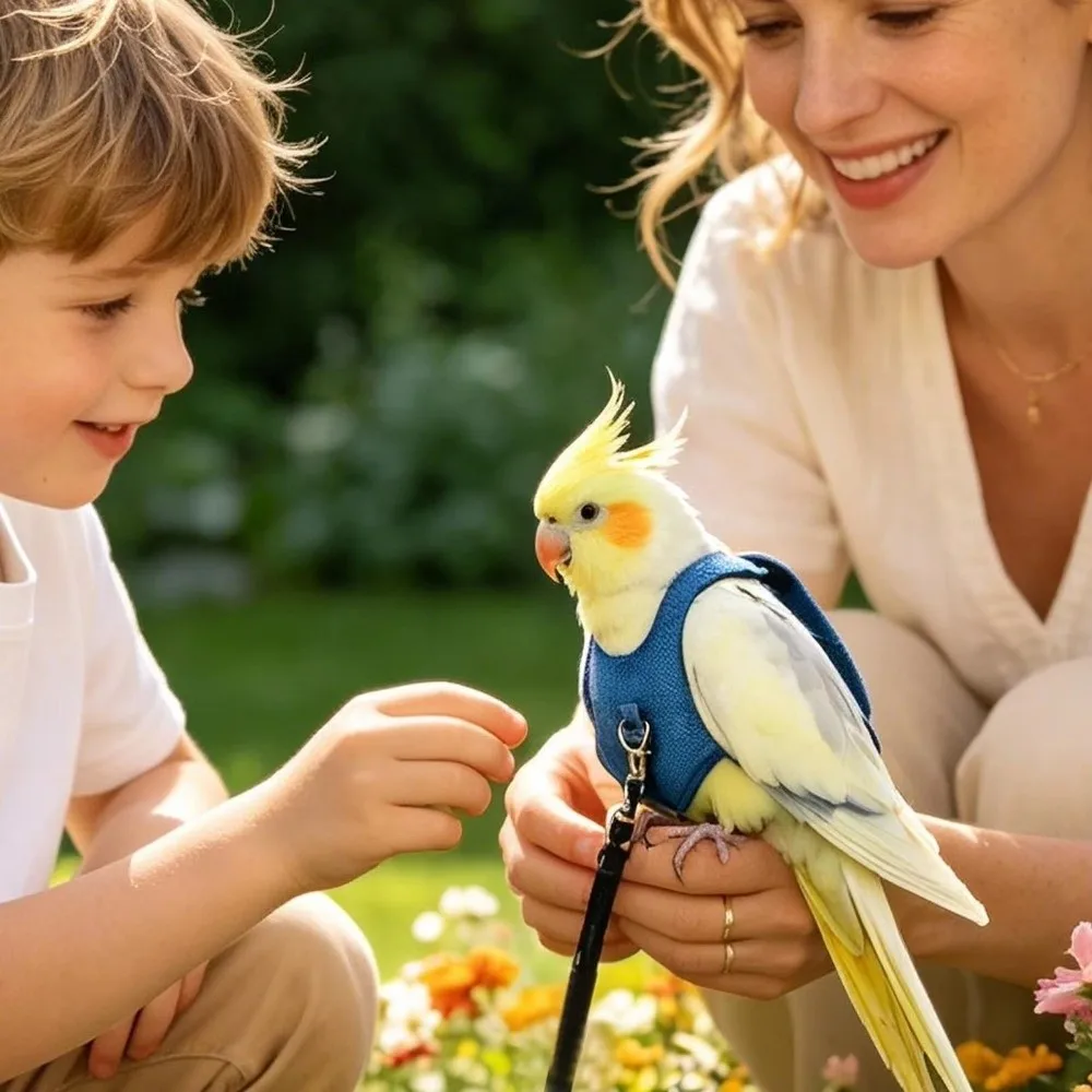 Vogelgeschirr in Sittichgröße, verstellbares Seilmaterial, Flugtrainingsseil, leichte, atmungsaktive Vogelleine für Spaziergänge im Freien – Detail 12