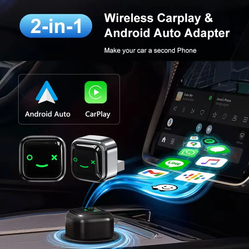 جديد 2in1 سلكي إلى CarPlay اللاسلكي وأندرويد محول السيارات USB صغير Ai صندوق اكسسوارات السيارات BT لفولكس واجن رينو بيجو Bmw #1