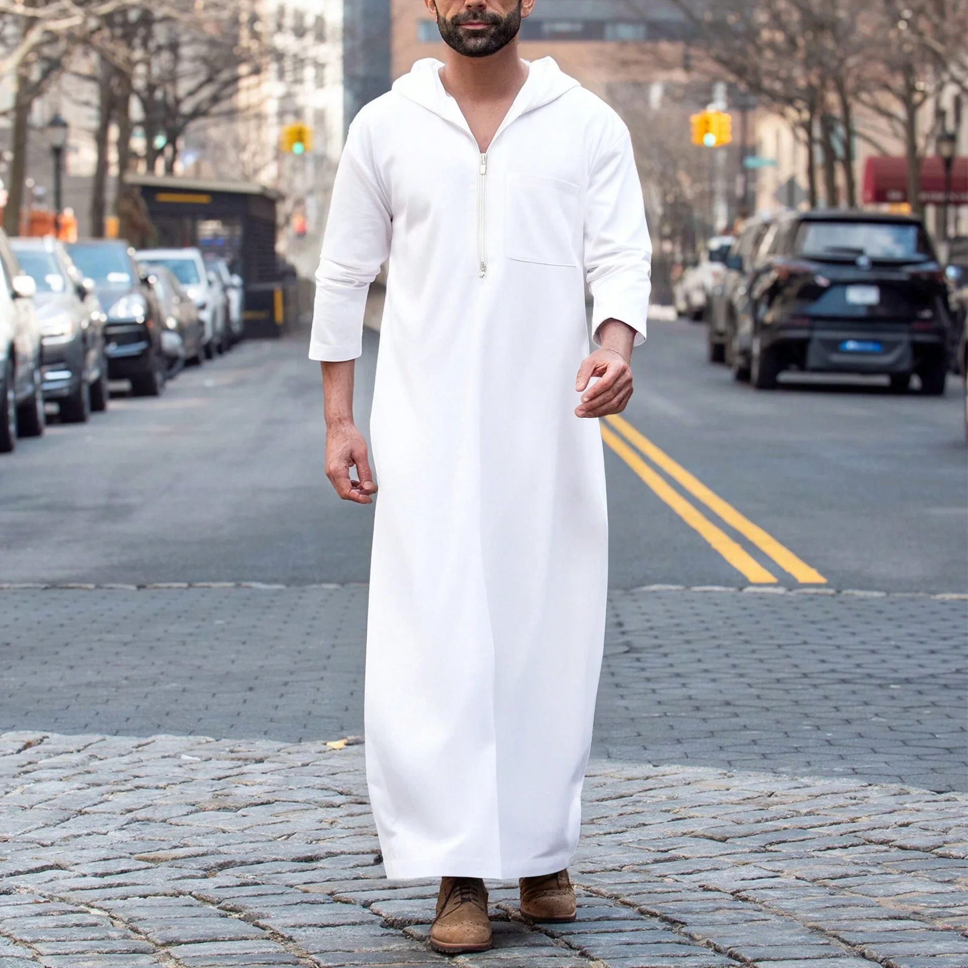 

2025 Dubai Turkey Muslim Men's Pocket Solid Color Hat Wearable Robe Thobe Msl1 Robe Abaya Ramadan Dubai Luxury Islam Elegant