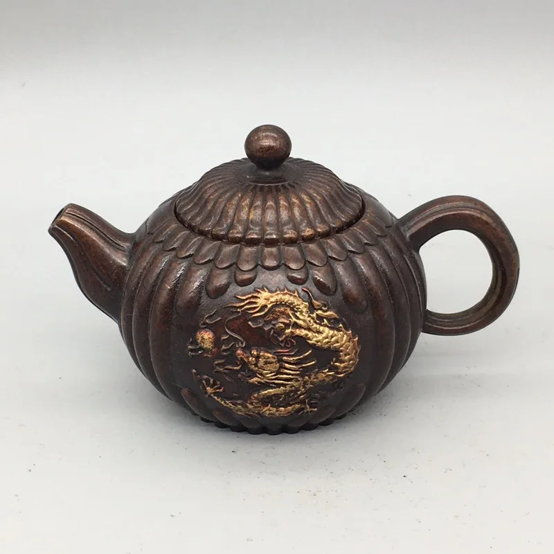 Copper Dragon Pot, Copperware, Small Teapot with Auspicious Cloud and Dragon Pattern, Wine Pot, Handheld Pot, Home Tea Ceremony