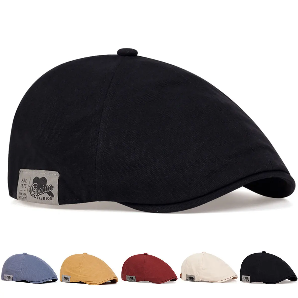 2024 New Men's Vintage Linen Fashion Hip Hop Solid Beret Side Label 1973 Women's Hat Vintage Beanie Crowd Style Sun Beret