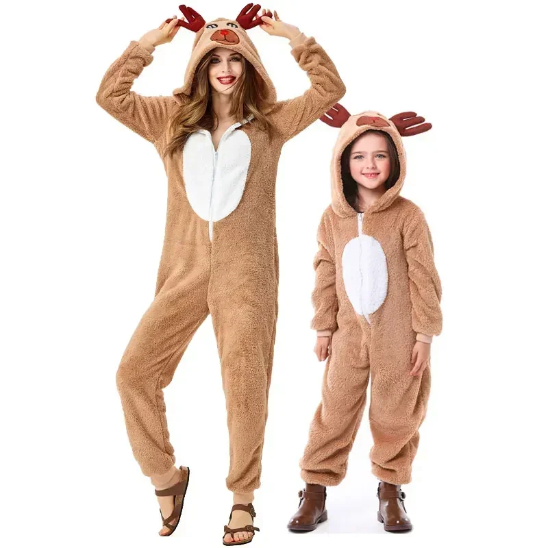 Christmas Reindeer Animal Cosplay Costumes Christmas Elk Pajamas Moose Onesie Elk Parent child Hooded Deer Clothing Pajamas