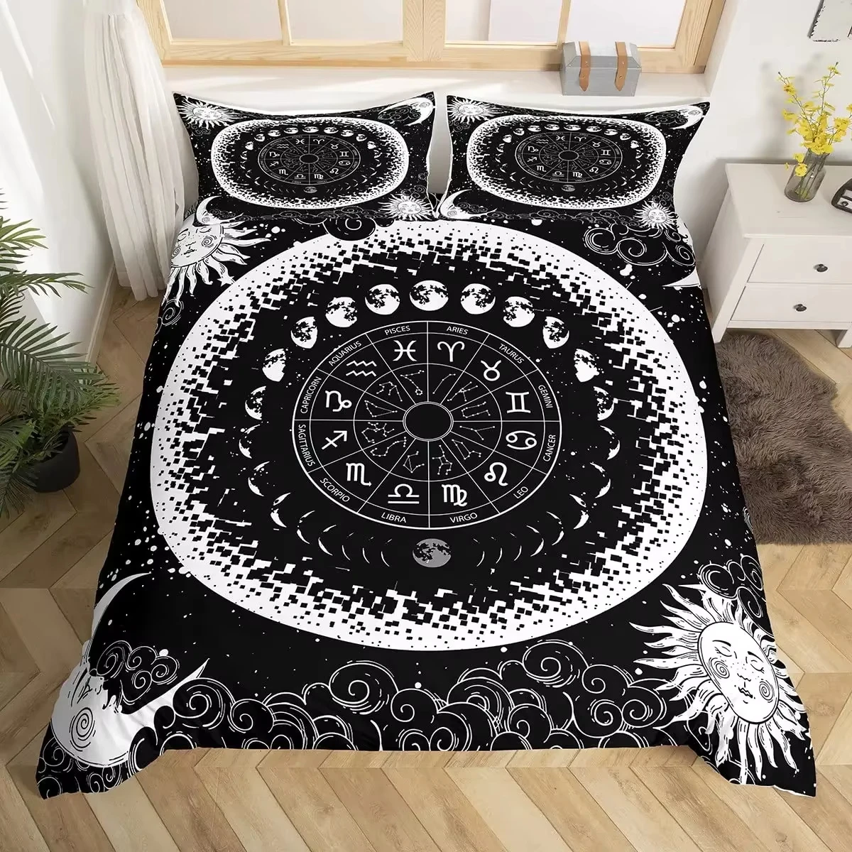 Sun and Moon Duvet Cover Set Twelve Constellation Bedding Set For Boys Girls Astrology Galaxy Comforter Cover Queen Twin Size