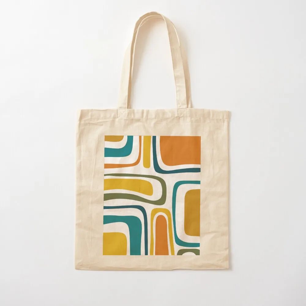Palm Springs Retro Midcentury Modern Abstract Pattern in Moroccan Teal, Mustard, Orange, Olive and White Tote Bag