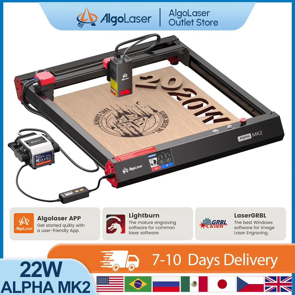 

AlgoLaser Alpha 22W MK2 Laser Engrave And Cutting Machine Cnc Desktop Supports WIFI Mobile APP Offline Control DIY Engraver Tool