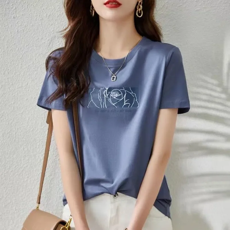 Top Female Summer Outfit Short Sleeve Women's T-shirt Cotton Graphic Baggy Japanese Vintage Fashion Basic Comfortable Clothes