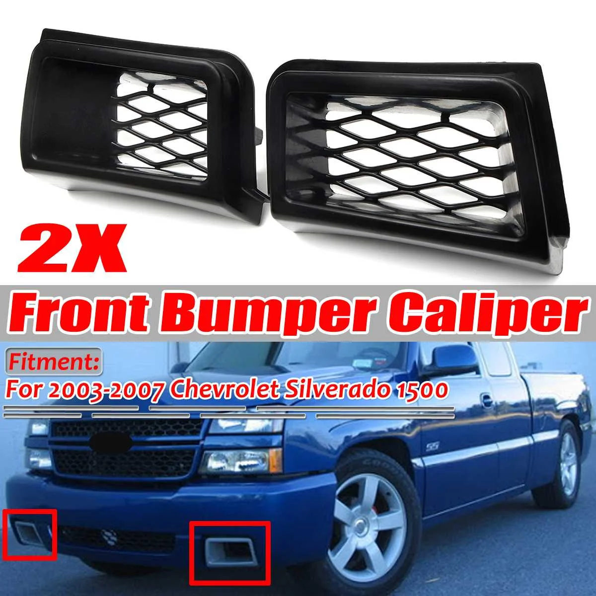 SS Style 2pcs Car Front Bumper Caliper Air Duct Grille Grill Hoods Air Outlet For Chevrolet Silverado 1500 2003-2007 Hoods