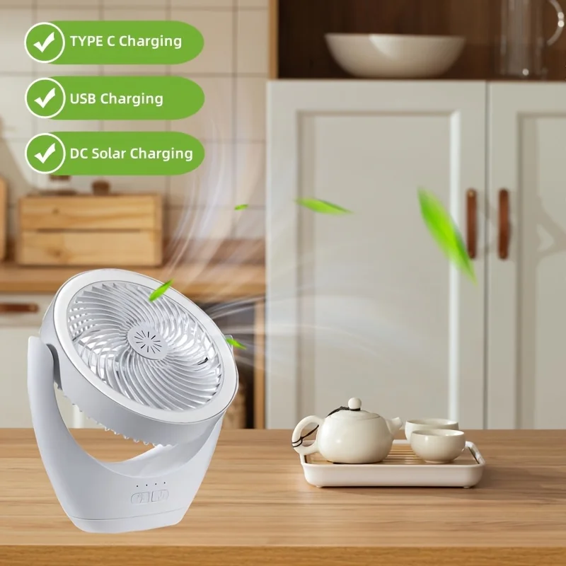 USB Rechargeable Mini Desktop Fans with LED Light with 120° Rotation & Hanging Hook for Bedroom Living Room Study Kitchen Office