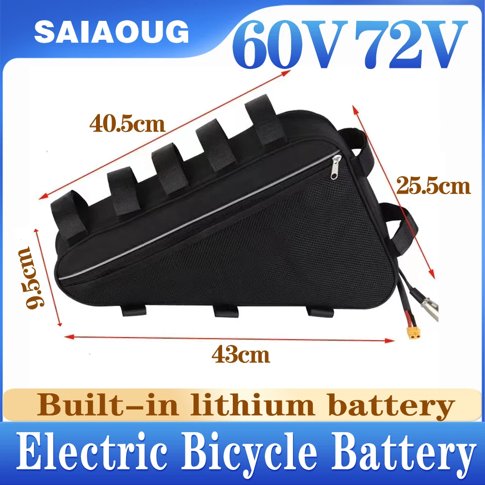 Customized 48V Large Capacity 36V 52V 30Ah 27Ah Triangle Ebike Battery Pack Electric Bicycle Lithium Batteries PVC Case with Bag