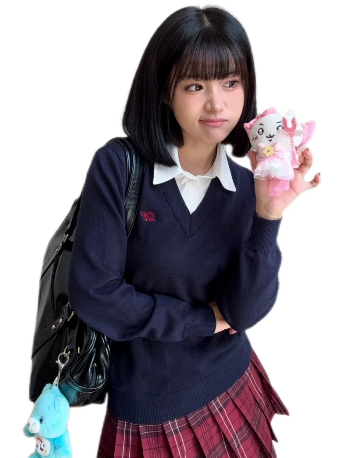 طقم سترة JK أصلية متوسطة الطول بياقة على شكل V وأكمام طويلة محبوكة للخريف والشتاء، أزياء نسائية