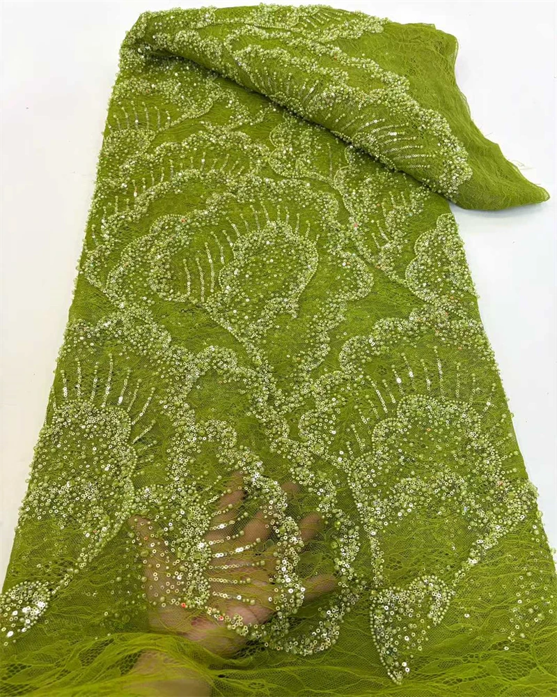 

African Tulle Bead Fabric Sequins Lace Nigerian Fashion French Style for Wedding Dresses Hot Sale