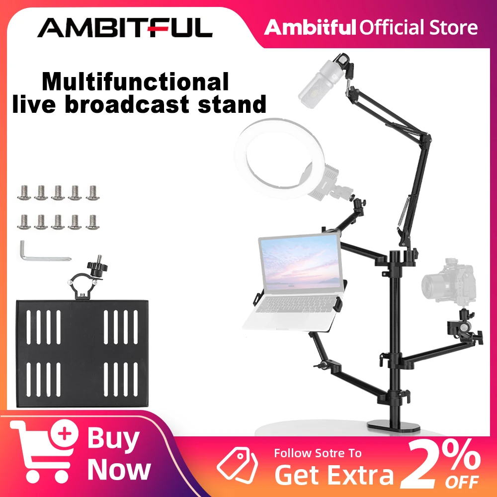 

AMBITFUL Telescopic Pole Tree Live LED Light Monitor Extension Arm Bracket Thousand-hand Bracket Table Light Stand 94-155cm