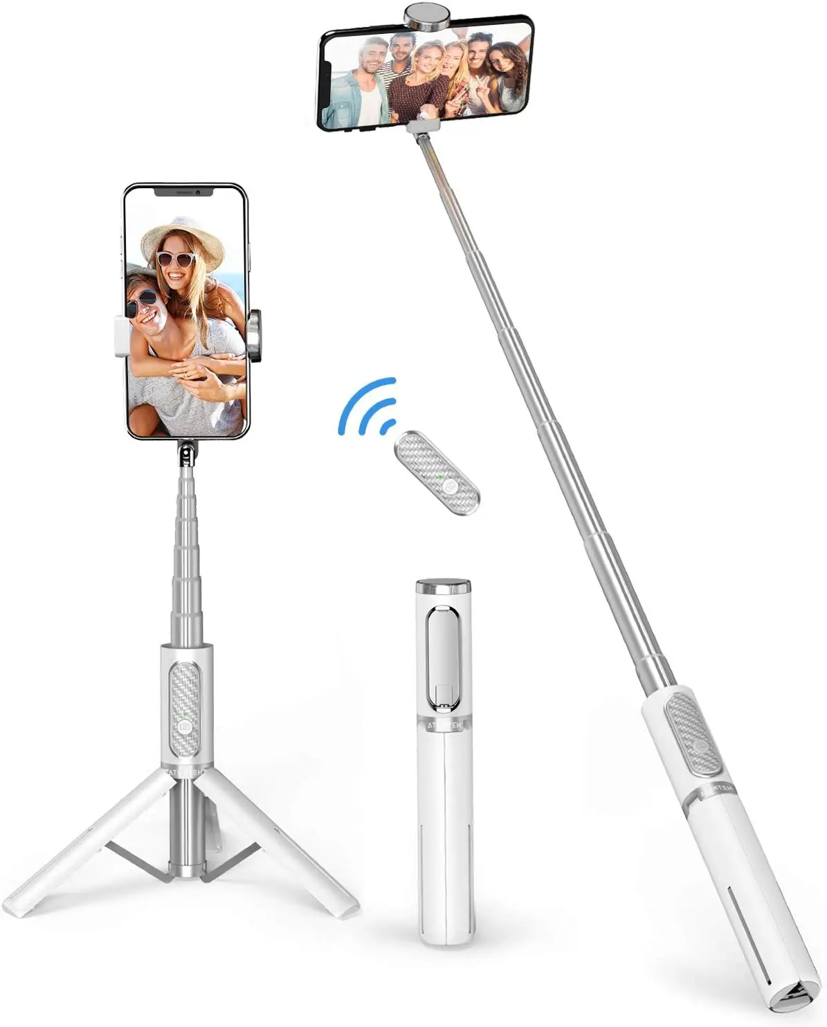 Selfie Stick Tripod, 3-in-1 Extendable Aluminum Phone Tripod with Detachable Bluetooth Remote for iPhone and Samsung