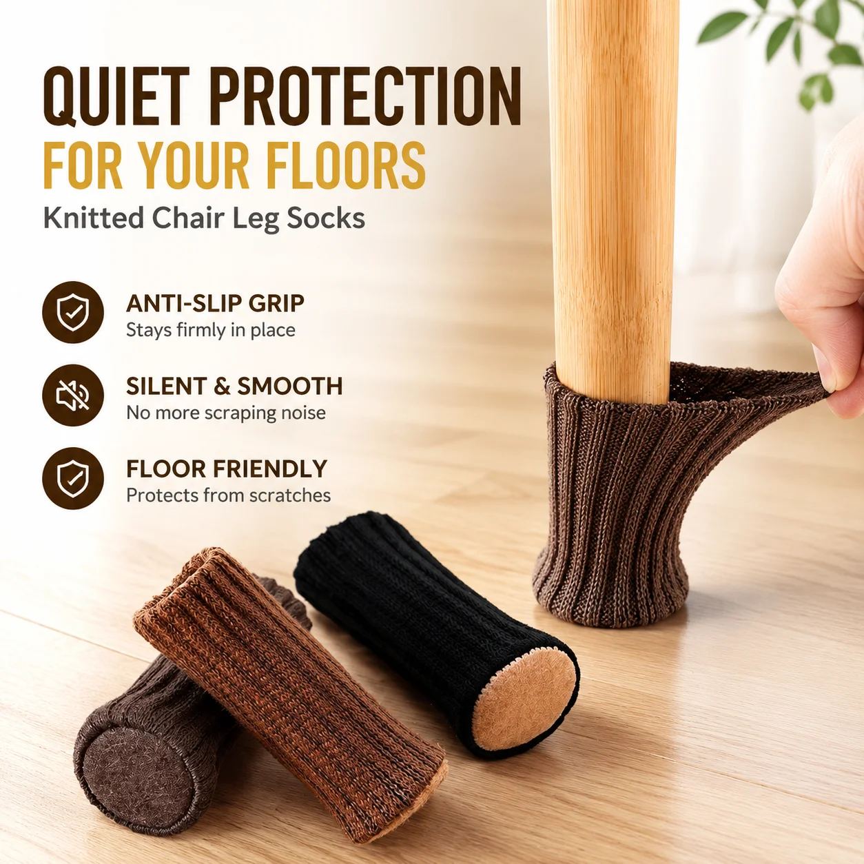Knitted Chair Leg Socks Anti-Slip Furniture Feet Protectors Thickened Silent Floor Protectors for Table Legs