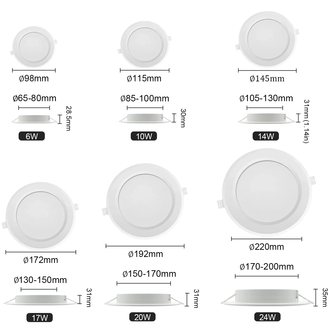 10pcs/lot Downlight AC110V AC220V Ceiling Light 17W 20W 24W Recessed Led Down light Round Panel Light Spotlight Indoor Lighting