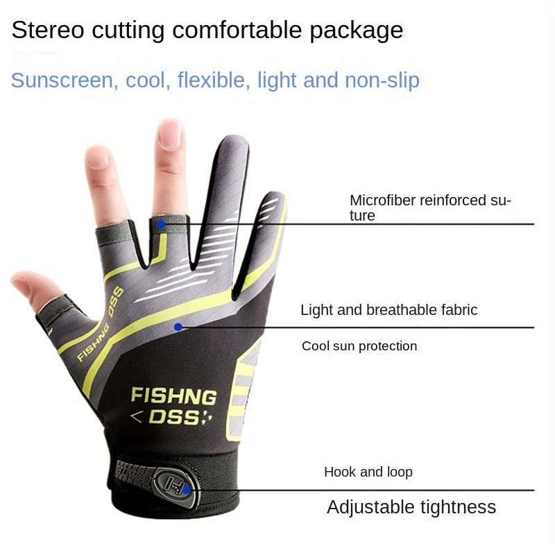 Fishing Cycling Gloves Men Summer Three Finger Cut Gloves for Fishing Sun Protection Male Anti-Slip Drive Breathable Thin Gloves