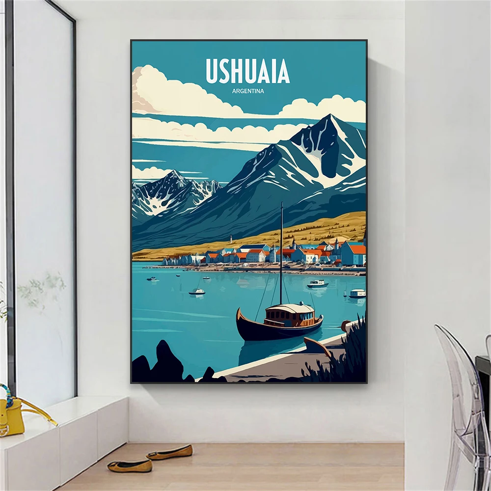 Ushuaia Travel Poster Print Wall Art Ushuaia Argentina Travel Poster Canvas Painting Tierra del Fuego archipelago Wall Art Decor