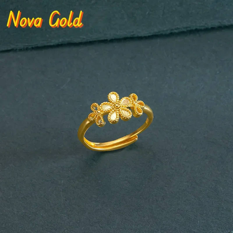 

Комплект из трех предметов NovaGlod Peach Blossom Marriage для женщин: кольцо, кулон и браслет из чистого золота 9999 пробы (24K) с цветочным узором