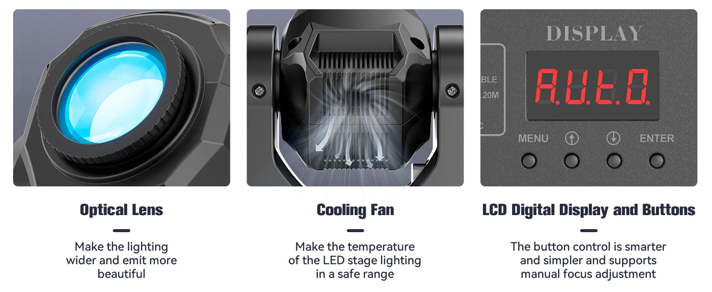 Yiflamefly 100W Moving Head Light mit Fernbedienung, 7 Farben + Weiß, 7 Gobos + Weiß, manueller Fokus, Bühnenlicht für Disco, Hochzeit, DJ-Party, KTV – Detail 4