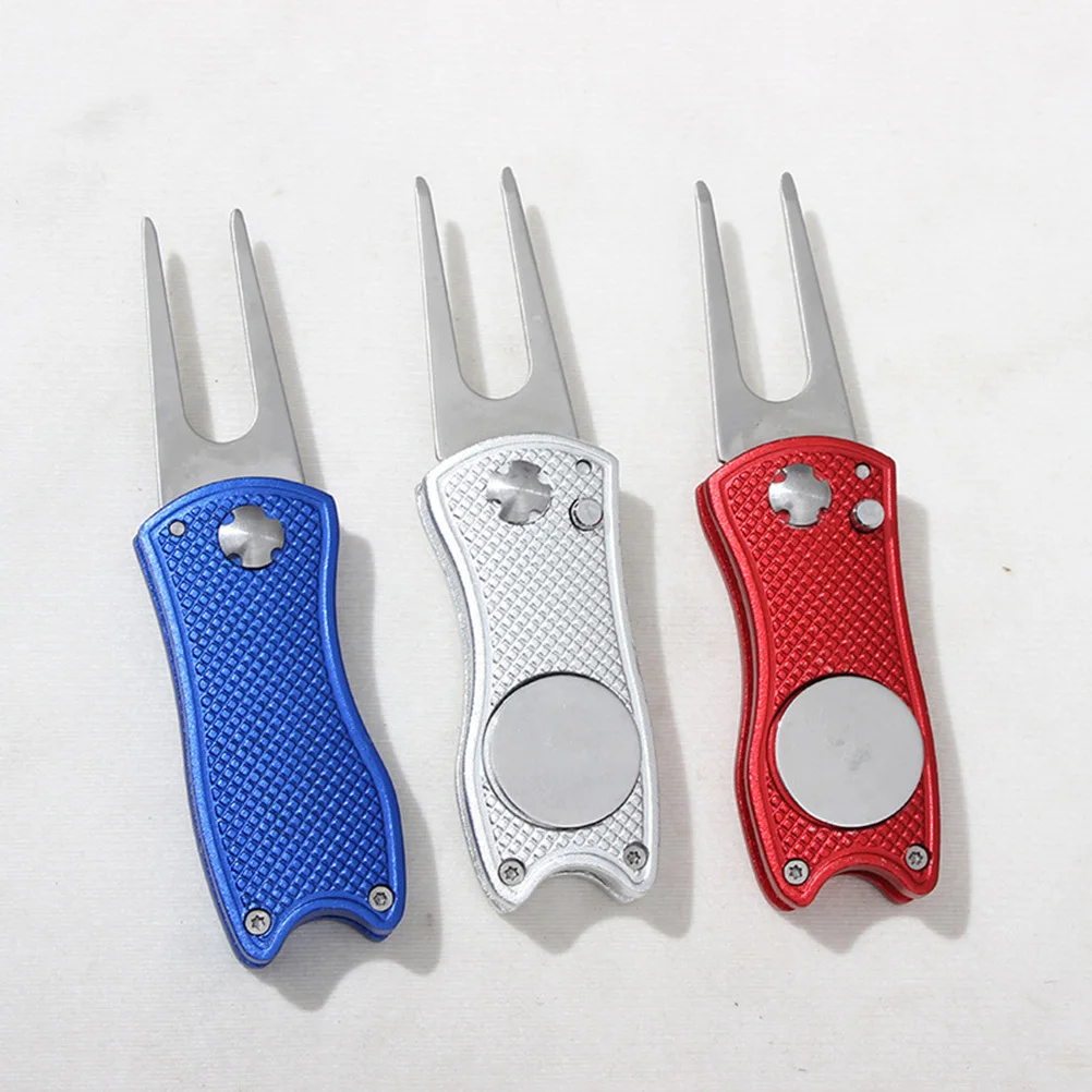

Stainless Steel Aluminum Foldable Golf Divot Tool Ball Marker Pitch Fork Putting Green Repair Accessory For Golfer Training Red