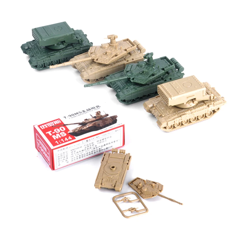 

For Boys 4PCS One Set TOS Rocket Artillery Military Fighting 1/144 Plastic 4D Assembled T-90MS Main Battle Tank Model A22