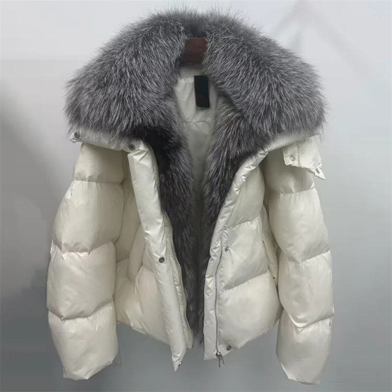 سترة شتوية نسائية 2025 معاطف جديدة بأكمام قابلة للفصل مع قلنسوة وياقة من فرو الثعلب الحقيقي معطف سميك دافئ معطف نسائي غير رسمي