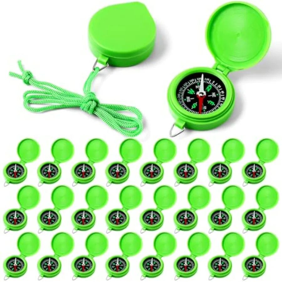 

24 Pcs Compass Bulk Gift Small Mini Pocket Compass with Hanging Rope for Military Camping Survival Outdoor Hiking Hunting Climb