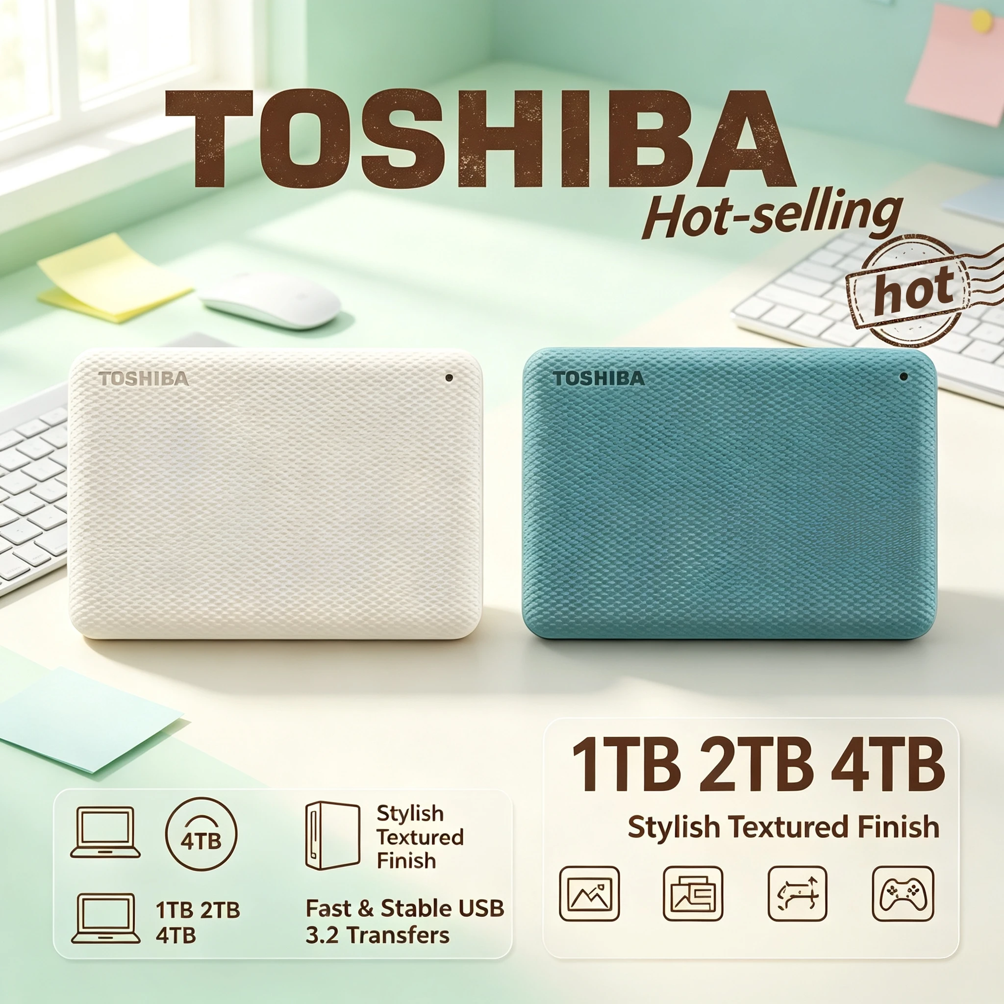 NEW Toshiba Canvio V10 External HDD 4TB 2TB 1TB USB 30 25 Inch Portable Hard Drive for Laptop Computer Storage Max Use System