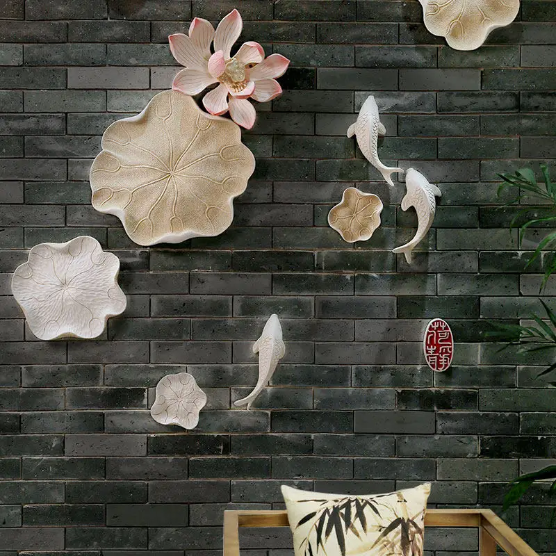 Chinese Resin Fish Wall Hanging Decoration Home Livingroom Background Mural Ornaments Restaurant Sticker Crafts